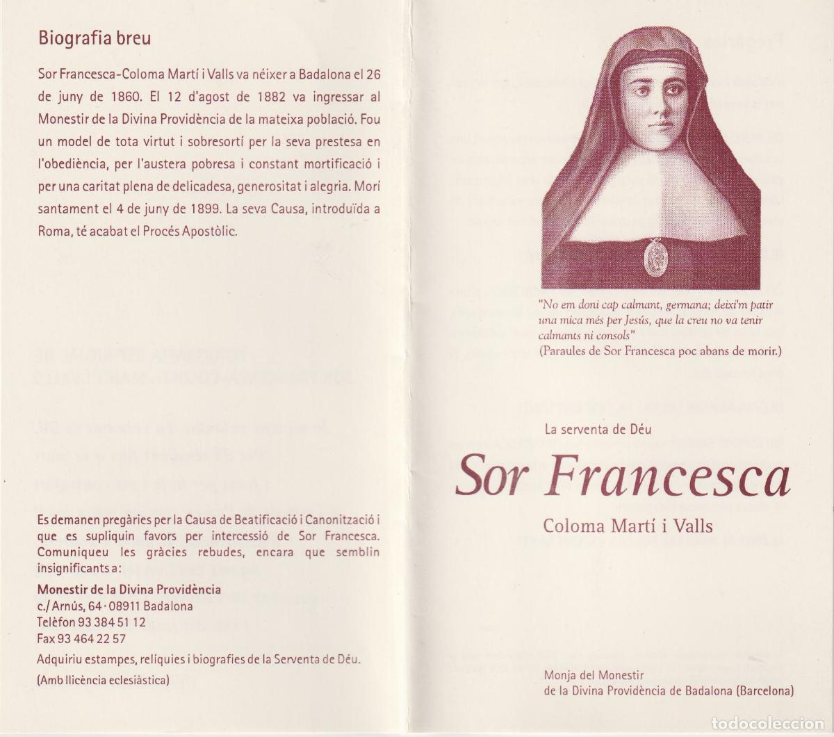 Postales: D&Iacute;PTIC ESTAMPA SOR FRANCESCA COLOMA MART&Iacute; I VALLS - MONJA MONESTIR DIVINA PROV. BADALONA