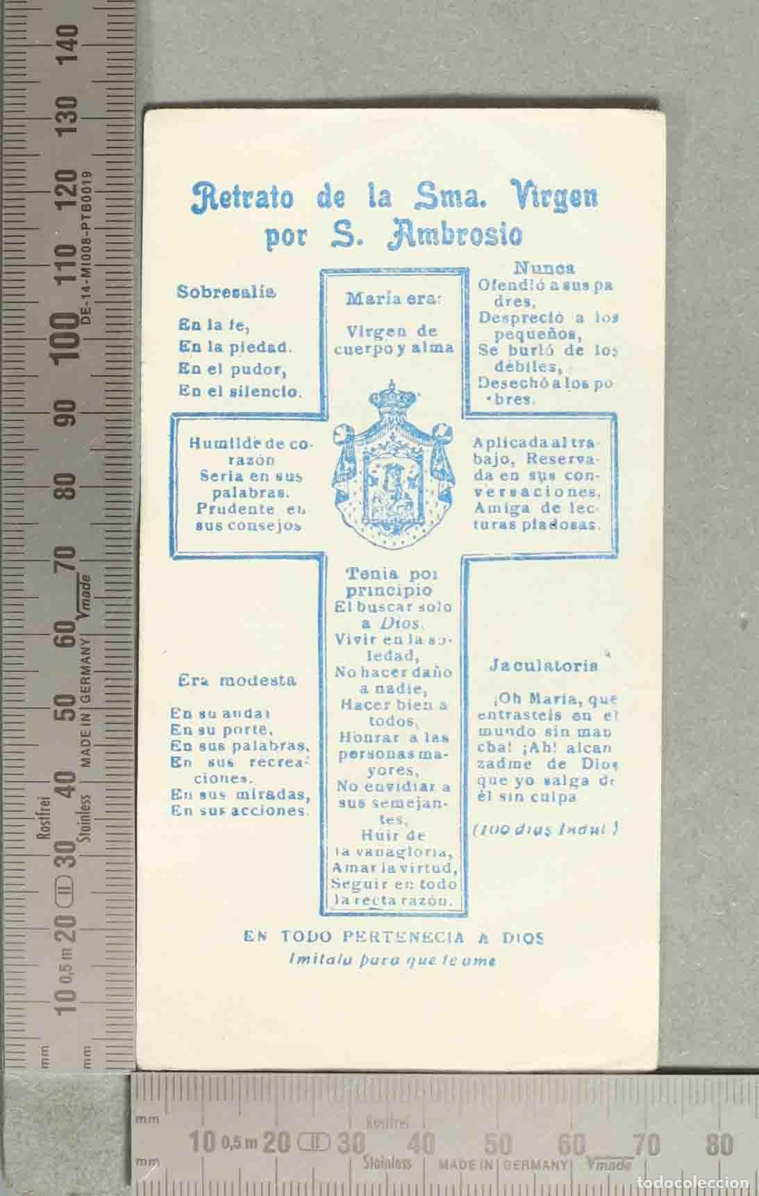 Postales: ESTAMPA. Retrato de la Sma. Virgen por S. Ambrosio - En todo pertenec&iacute;a a Dios
