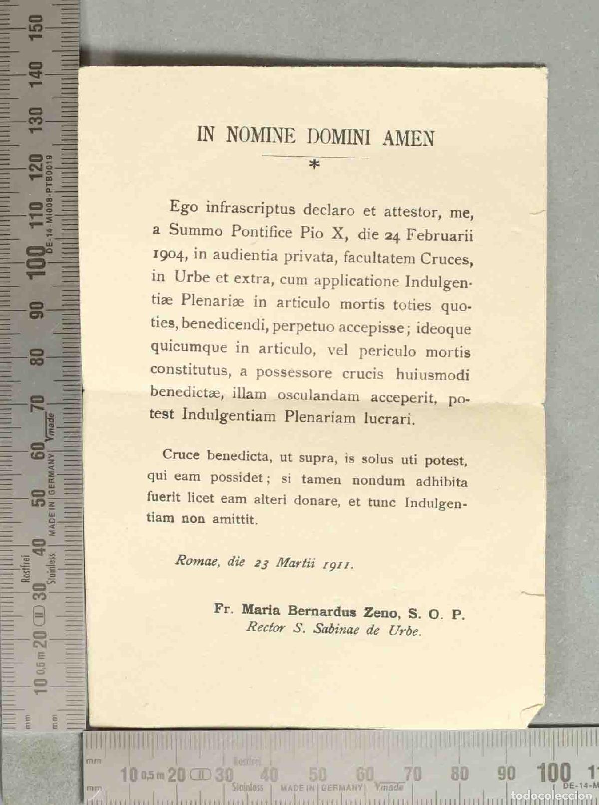 Postales: ESTAMPA. Indulgencia Plenaria - Fr. Maria Bernardus Zeno S. O. P. - Rector S. Sabinae de Urbe