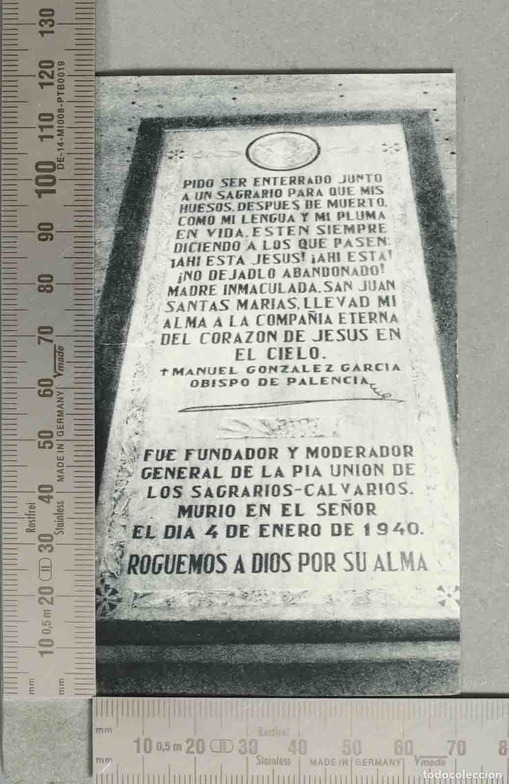 Postales: ESTAMPA. Recordatorio de la tumba de Manuel Gonz&aacute;lez Garc&iacute;a Obispo de Palencia - P&iacute;a Uni&oacute;n de los