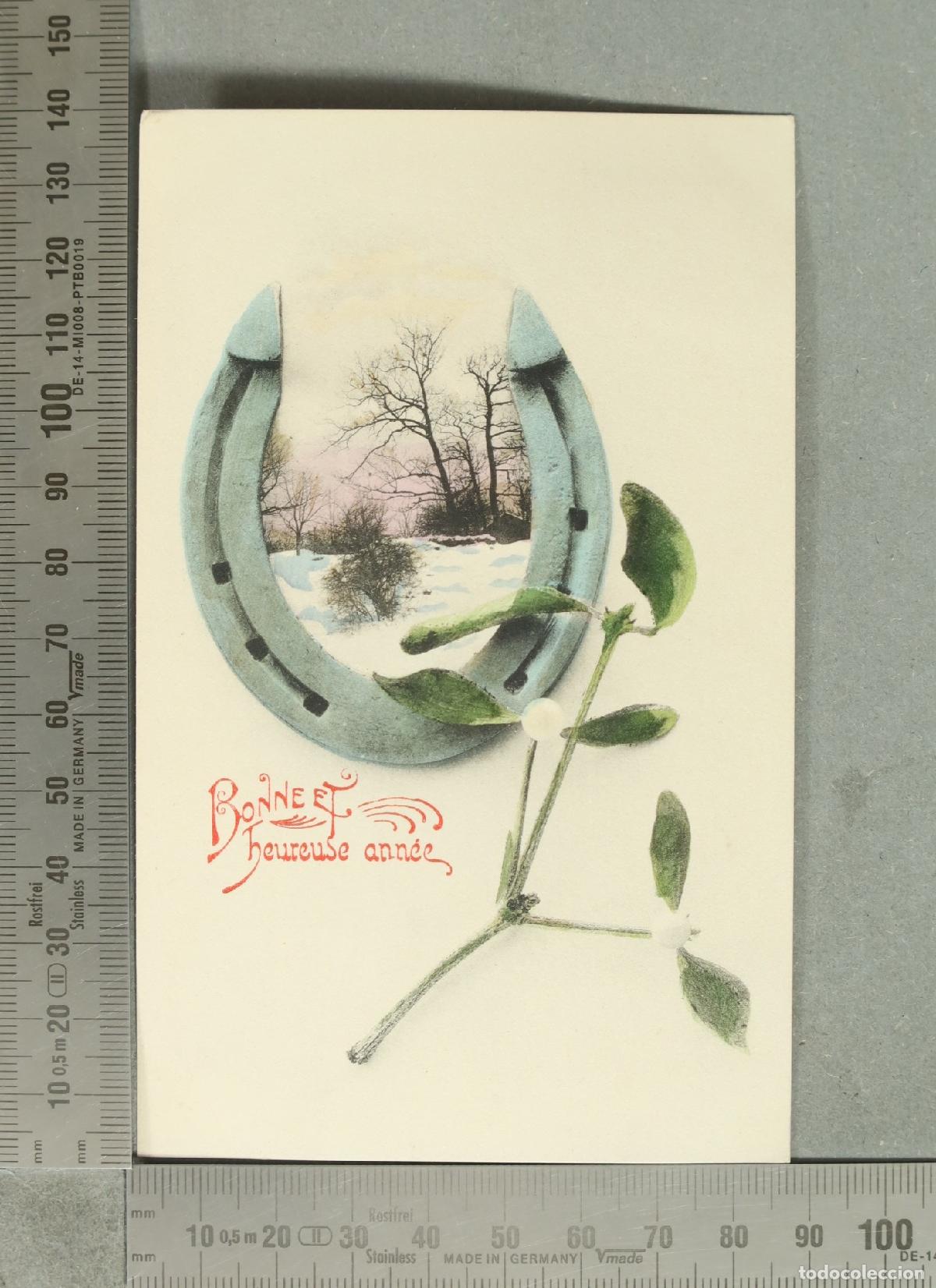 Postales: POSTAL. Bonne et heureuse ann&eacute;e - Herradura y mu&eacute;rdago