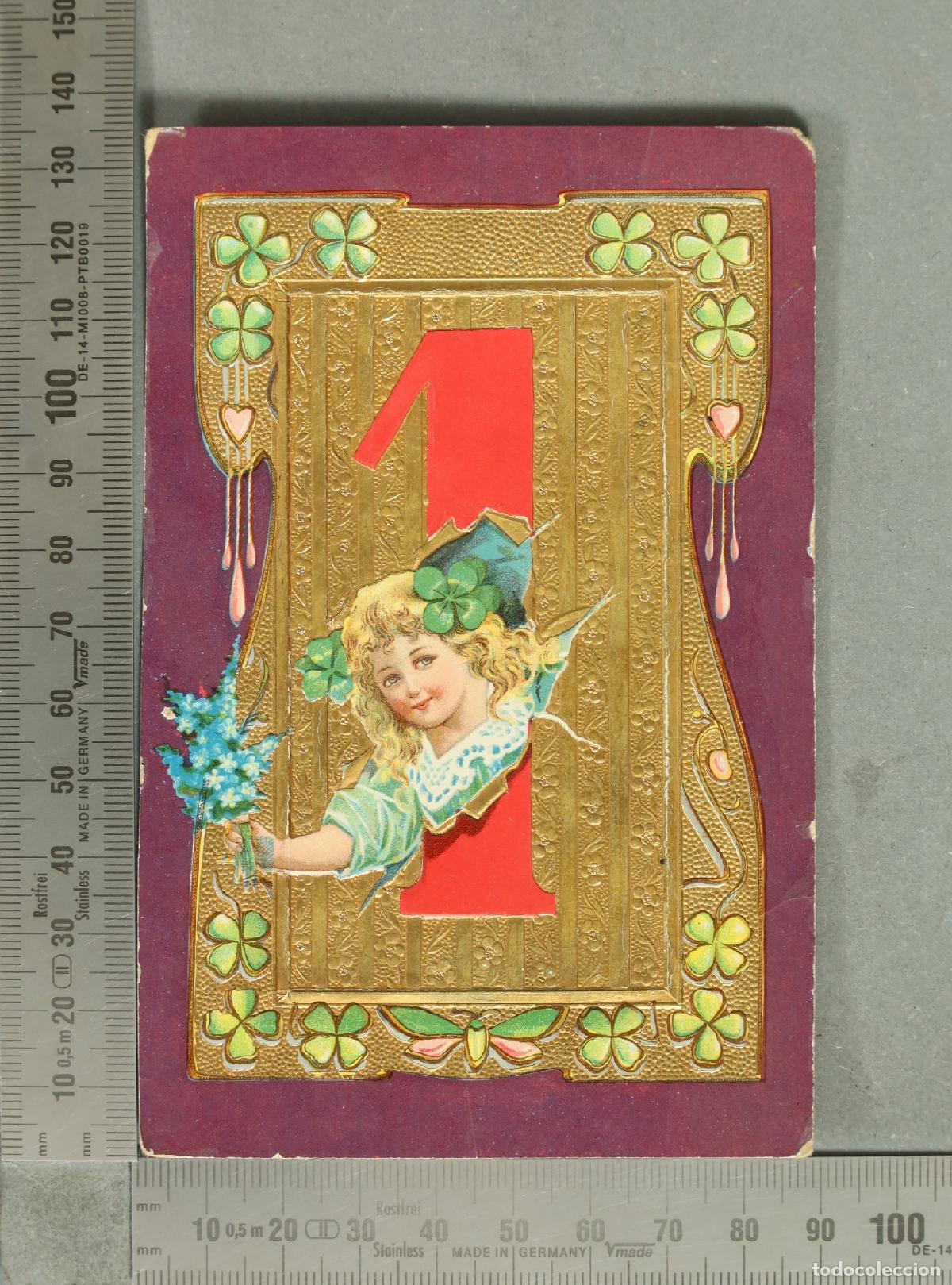 Postales: POSTAL. New Year Greetings - Child with Heart - Four Leaf Clovers