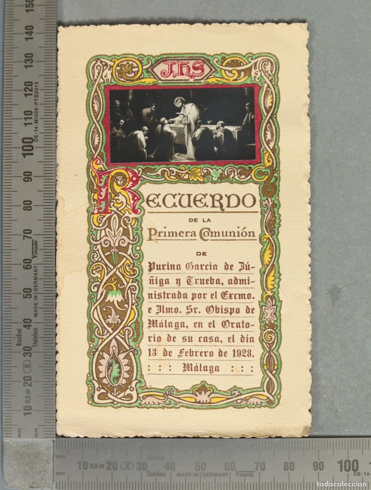 Cartes Postales: ESTAMPA. Recuerdo de la Primera Comuni&oacute;n - La Santa Cena. MALAGA 1928