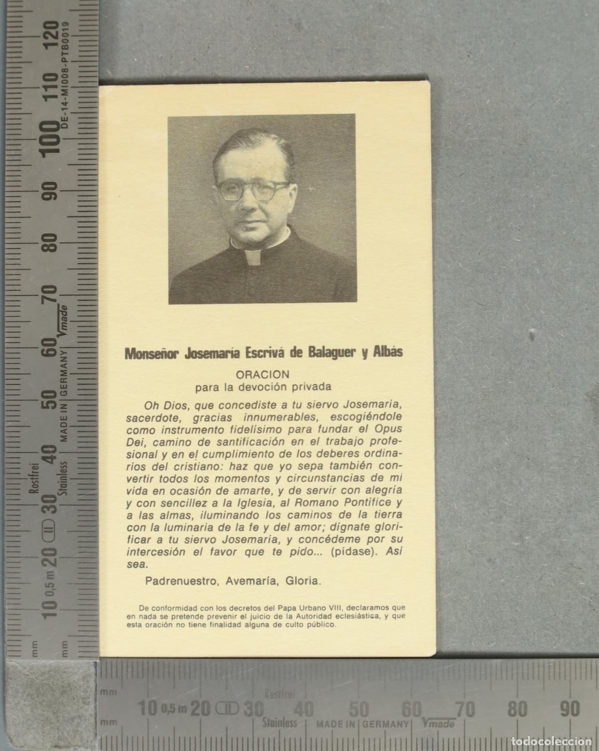 Postales: ESTAMPA. Monse&ntilde;or Josemar&iacute;a Escriv&aacute; de Balaguer y Alb&aacute;s - Oraci&oacute;n para la devoci&oacute;n privada