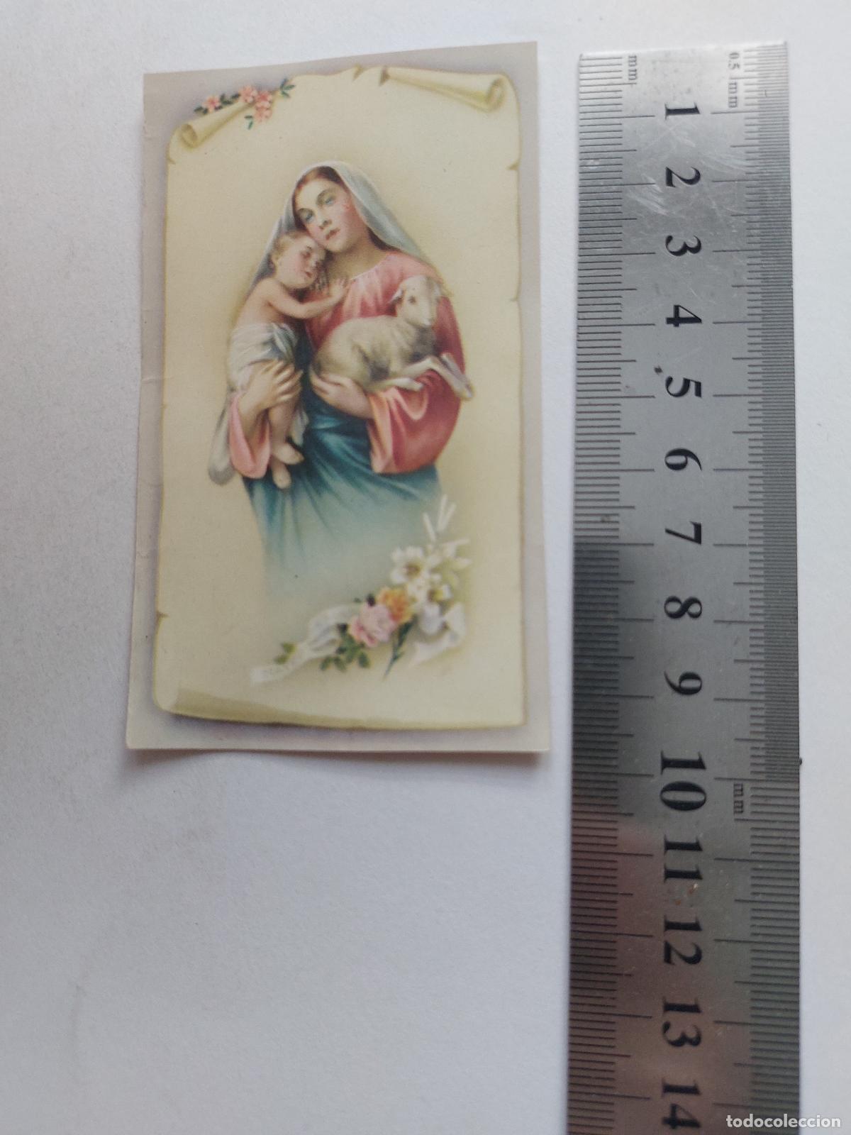 Cartes Postales: Estampa con ilustraci&oacute;n de la Virgen Mar&iacute;a con el Ni&ntilde;o Jes&uacute;s y un cordero