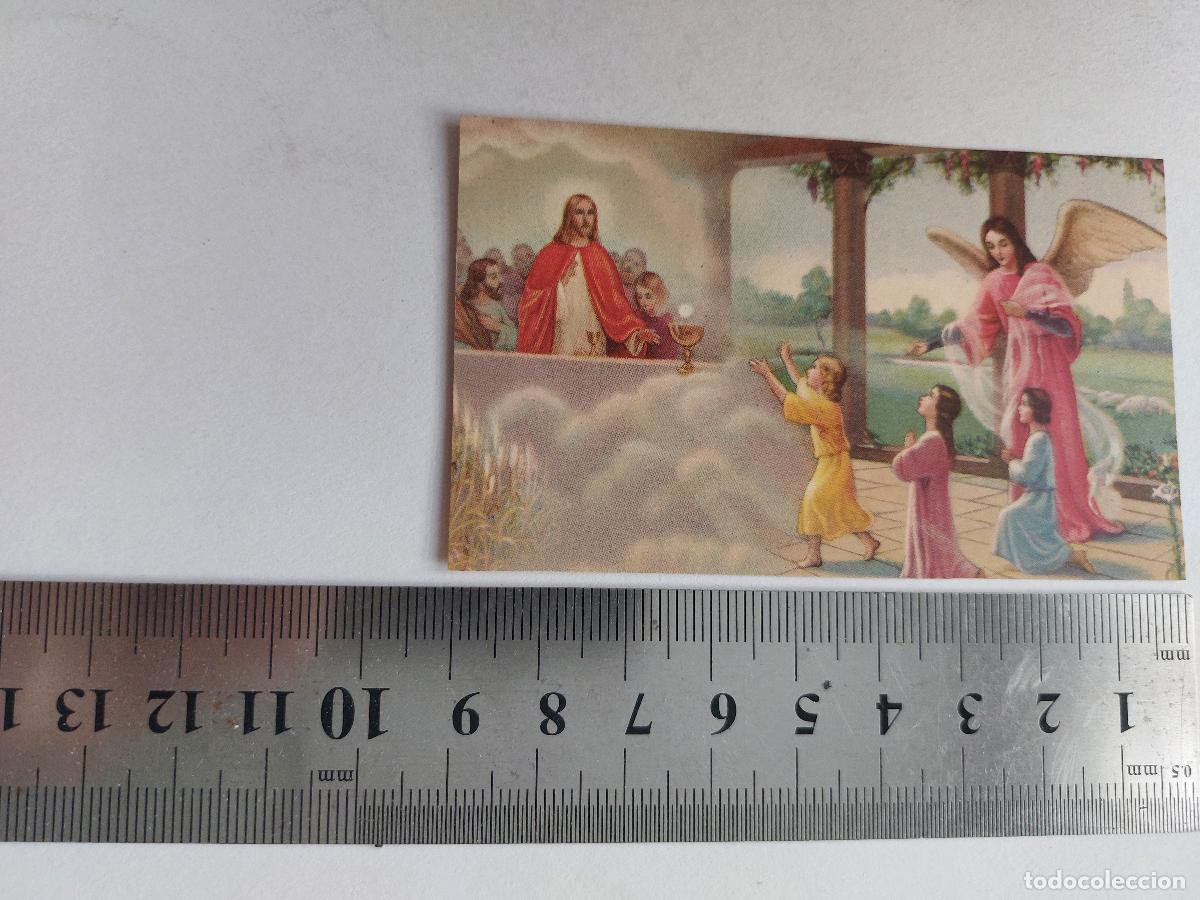 Cartes Postales: Estampa de arte religioso con escena de Primera Comuni&oacute;n y &Aacute;ngel