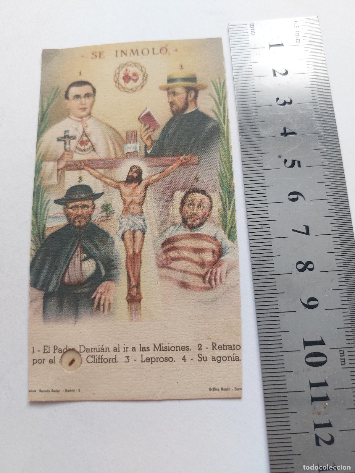 Postales: Estampa religiosa del Padre Dami&aacute;n de Molokai, misionero de los leprosos