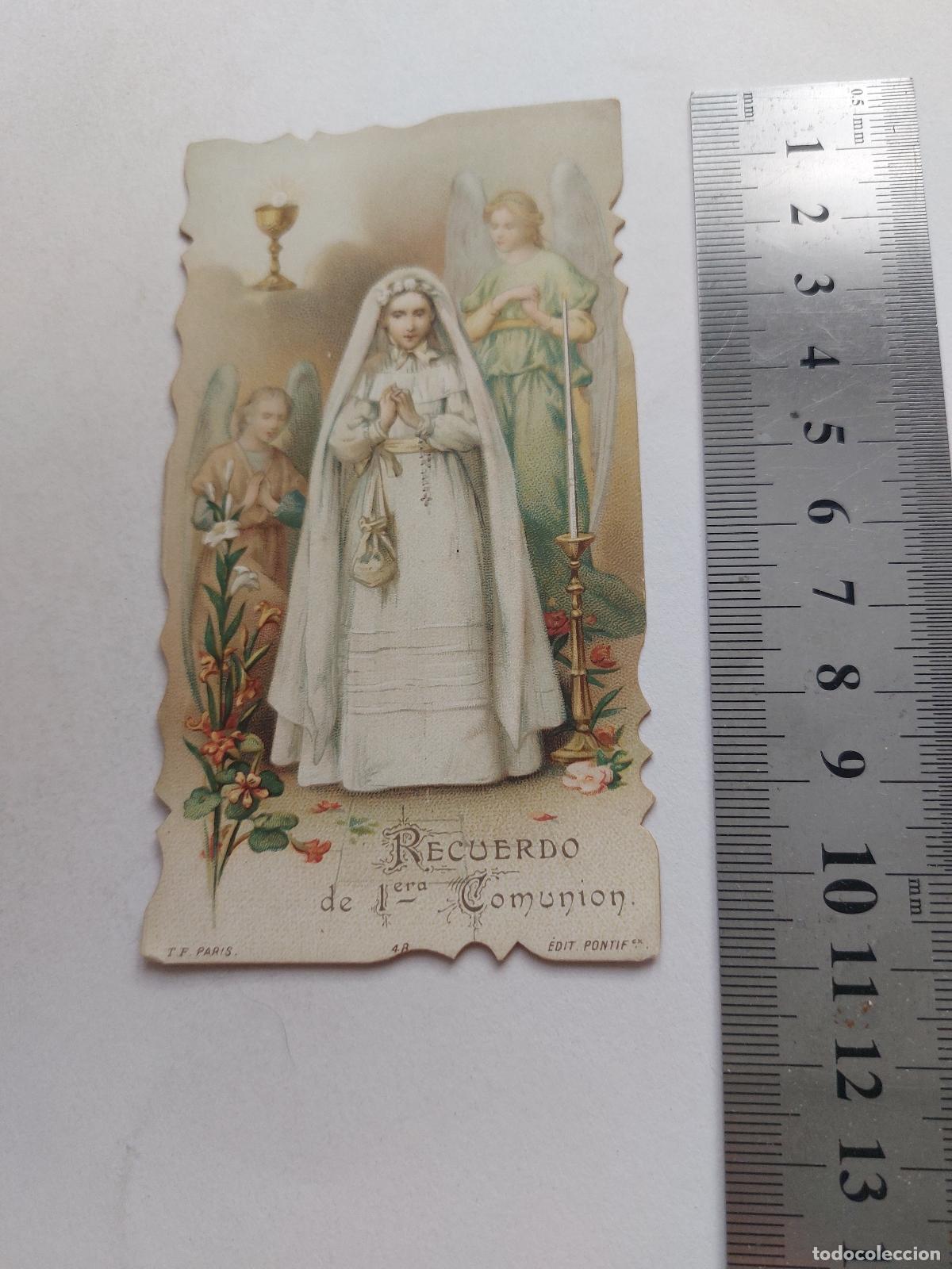 Postales: Estampa de Recuerdo de Primera Comuni&oacute;n, imagen religiosa con &aacute;ngeles