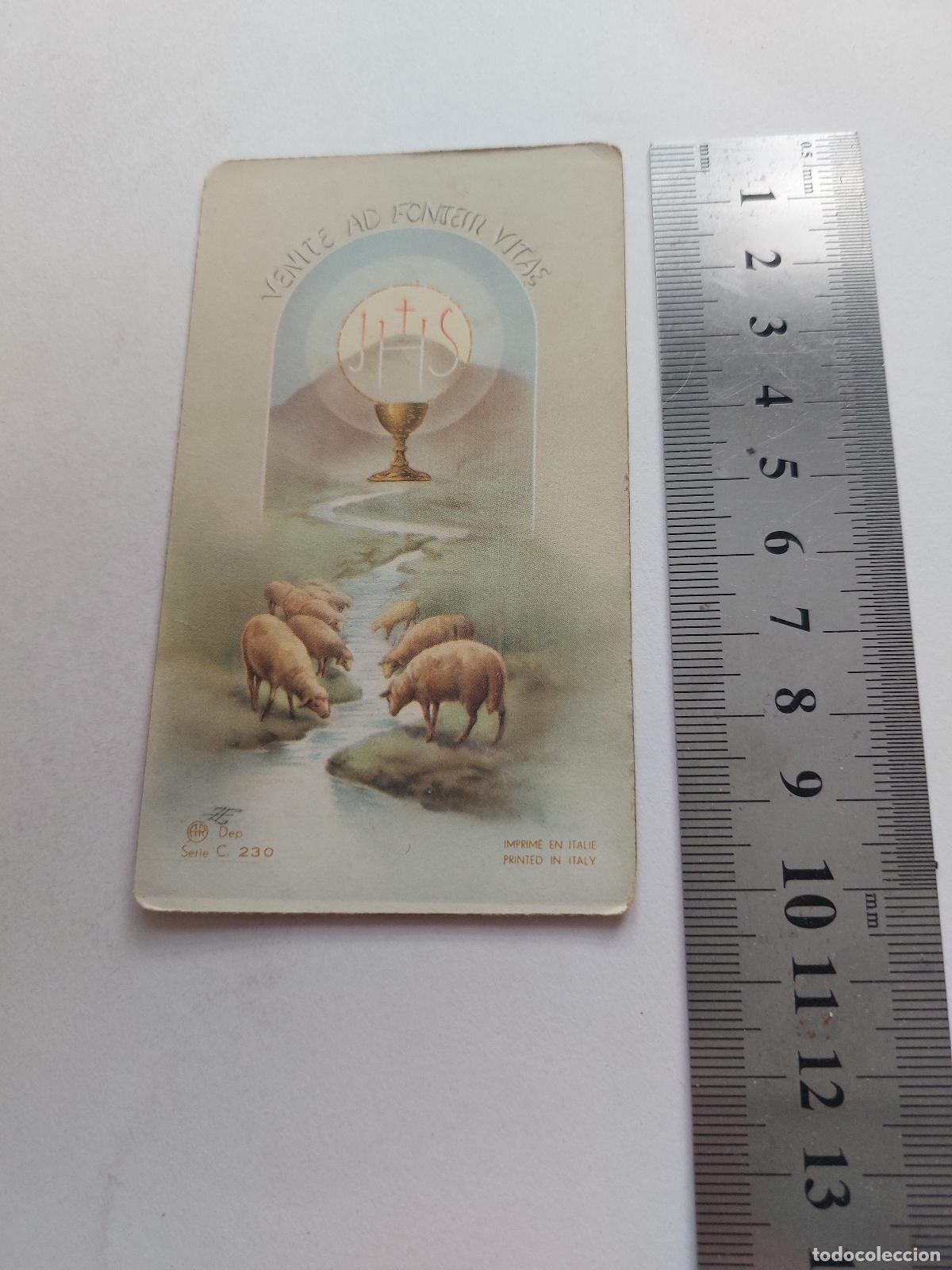Postales: Estampa de estampa religiosa con c&aacute;liz y reba&ntilde;o de corderos