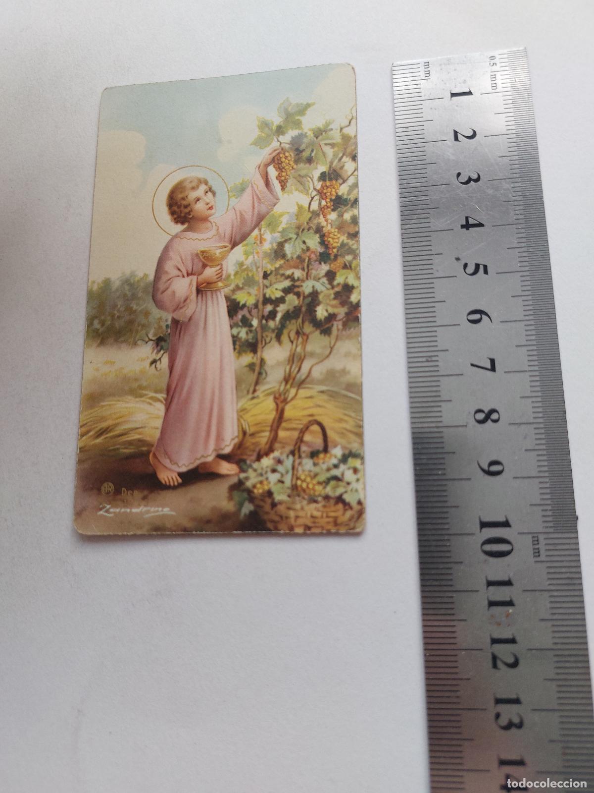 Postales: Estampa con ilustraci&oacute;n religiosa de ni&ntilde;o con c&aacute;liz y uvas