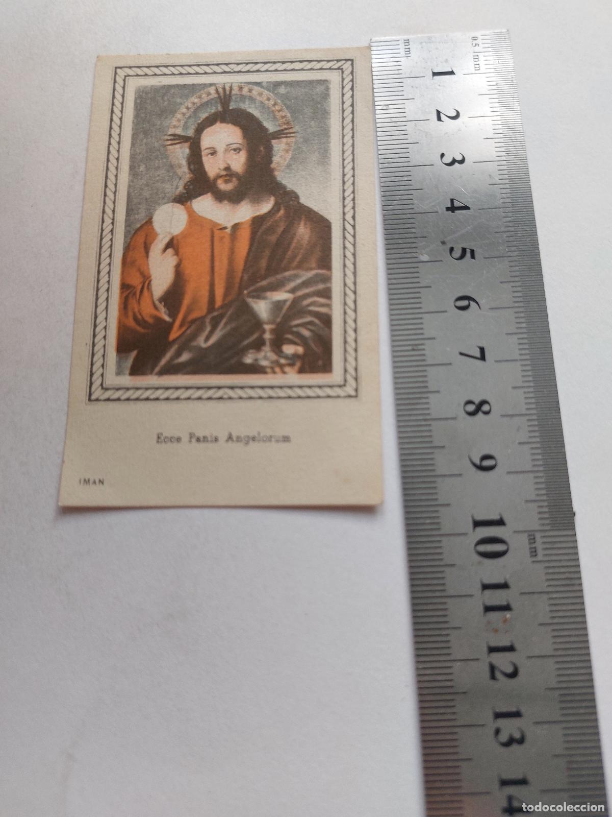 Postales: Estampa religiosa de Jesucristo con Eucarist&iacute;a Ecce Panis Angelorum