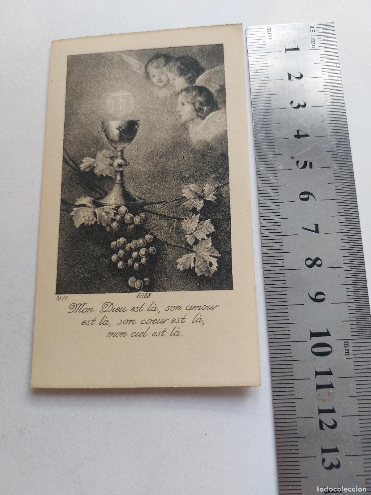 Cartes Postales: Estampa religiosa de Primera Comuni&oacute;n con c&aacute;liz y &aacute;ngeles