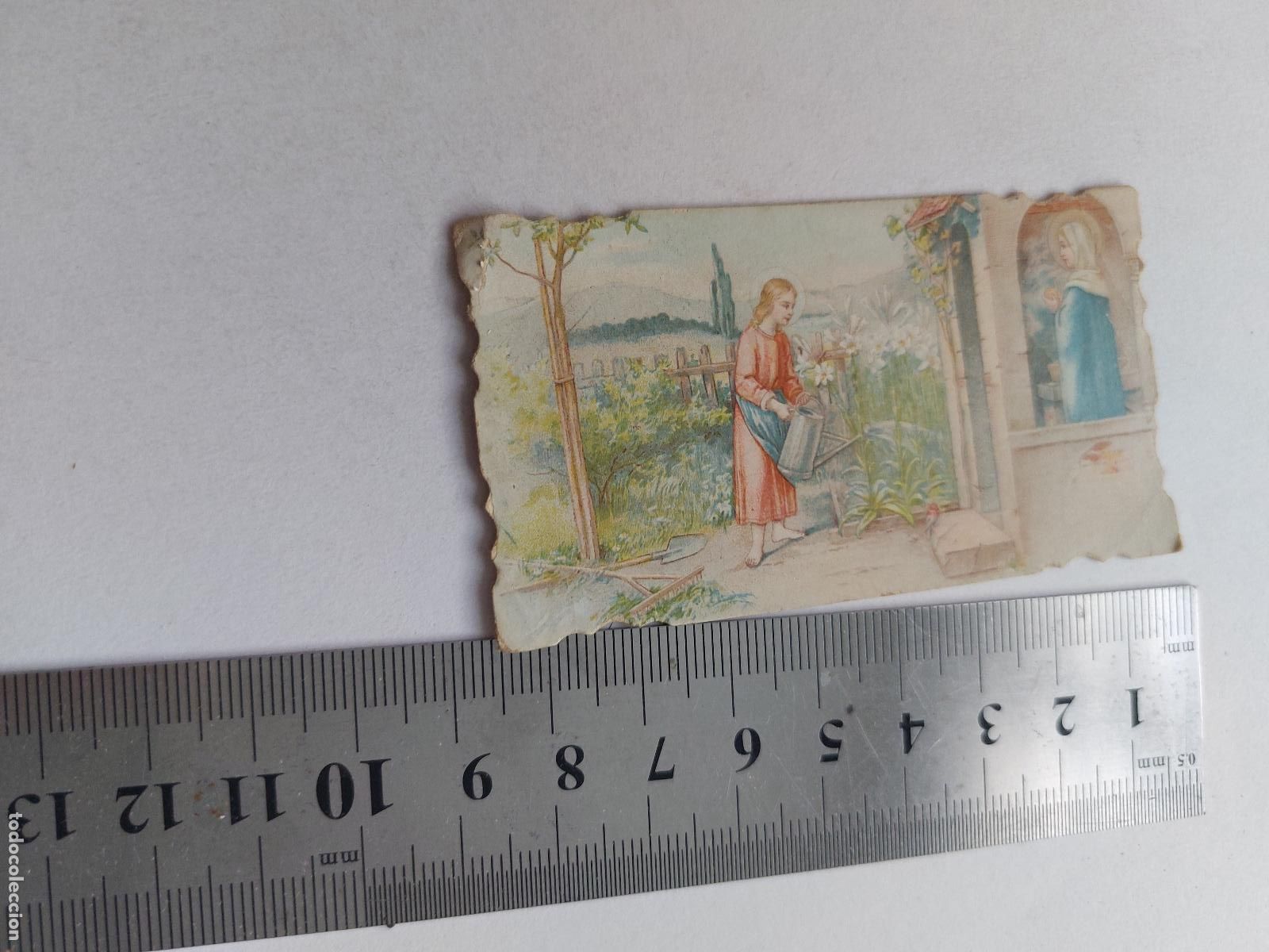 Postales: Estampa de peque&ntilde;a ilustraci&oacute;n religiosa con borde dentado
