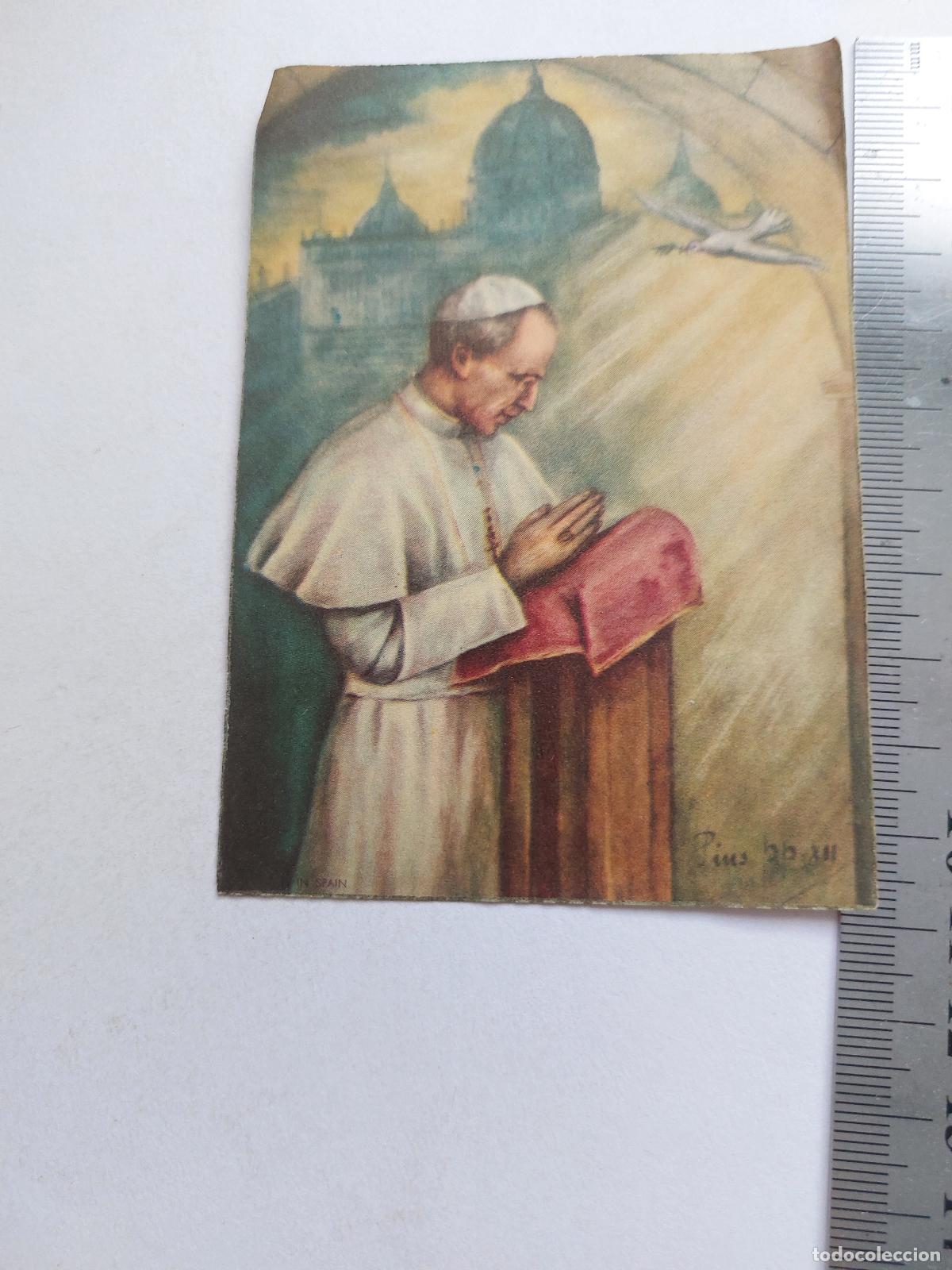 Postales: Estampa del Papa P&iacute;o XII rezando
