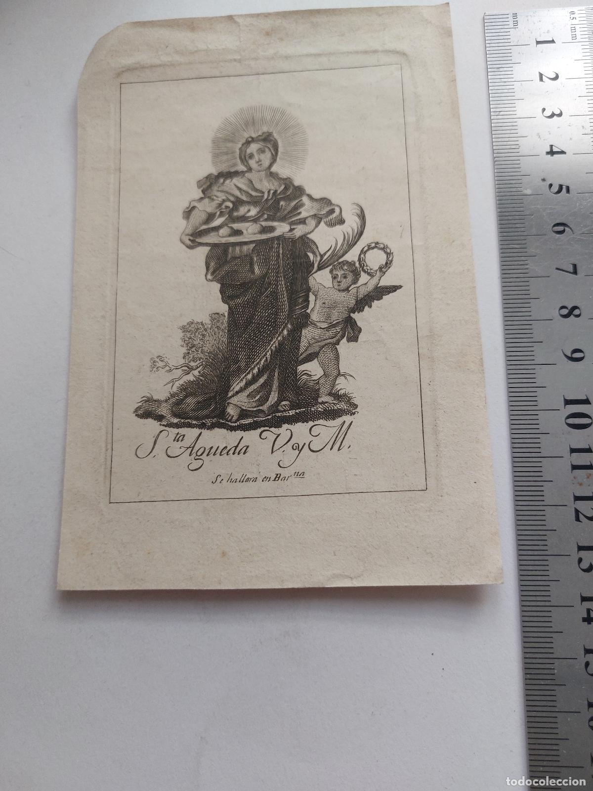 Postales: Estampa antigua de grabado religioso de Santa &Aacute;gueda