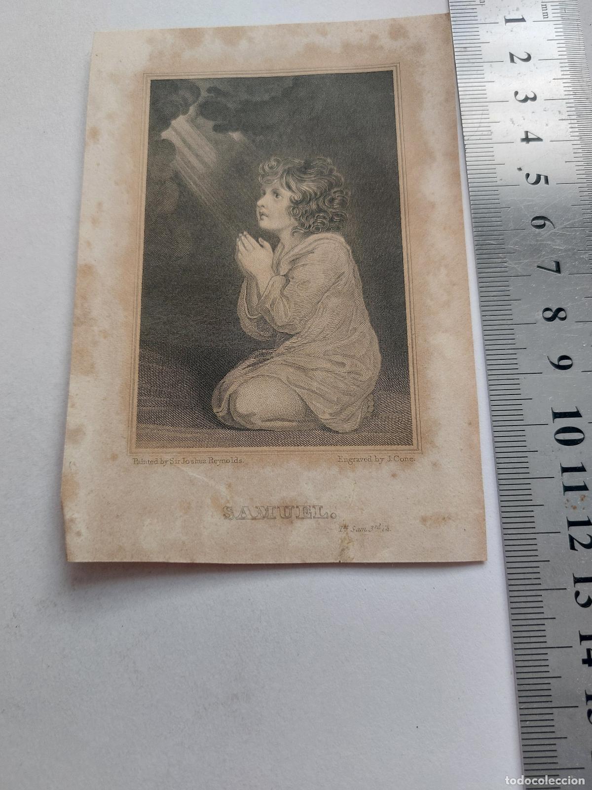 Postales: Estampa de arte cl&aacute;sico con grabado de Samuel rezando