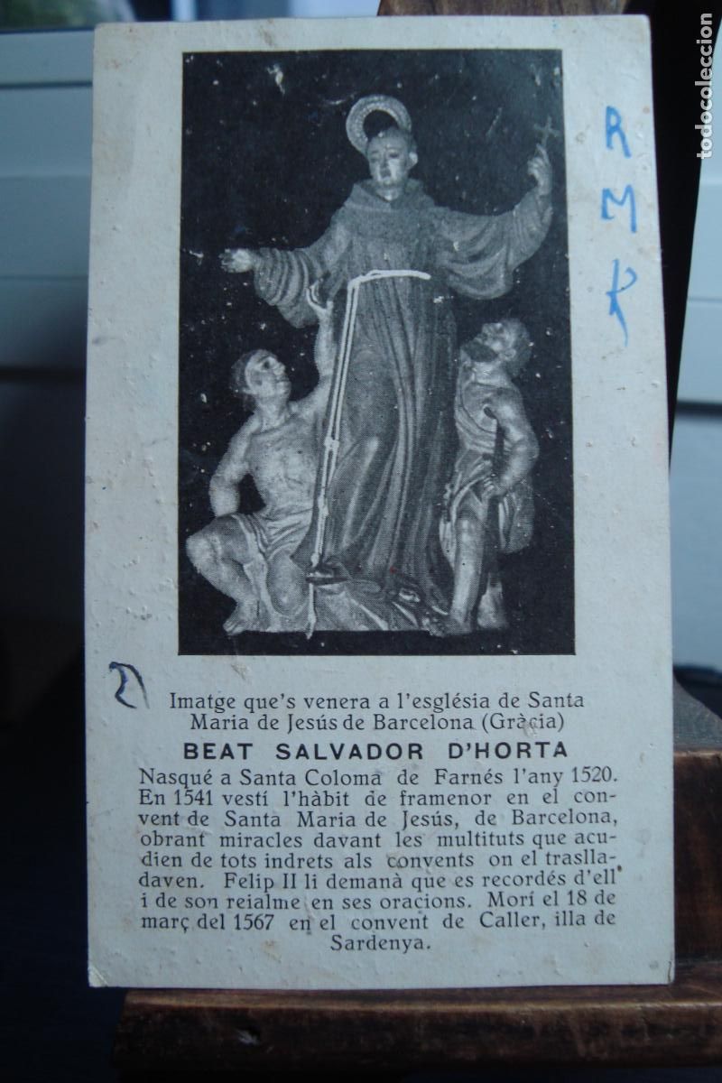 Postales: ANTIGUA ESTAMPA RELIGIOSA BEATO SALVADOR D'HORTA. IGLESIA SANTA MARIA JESUS BARCELONA