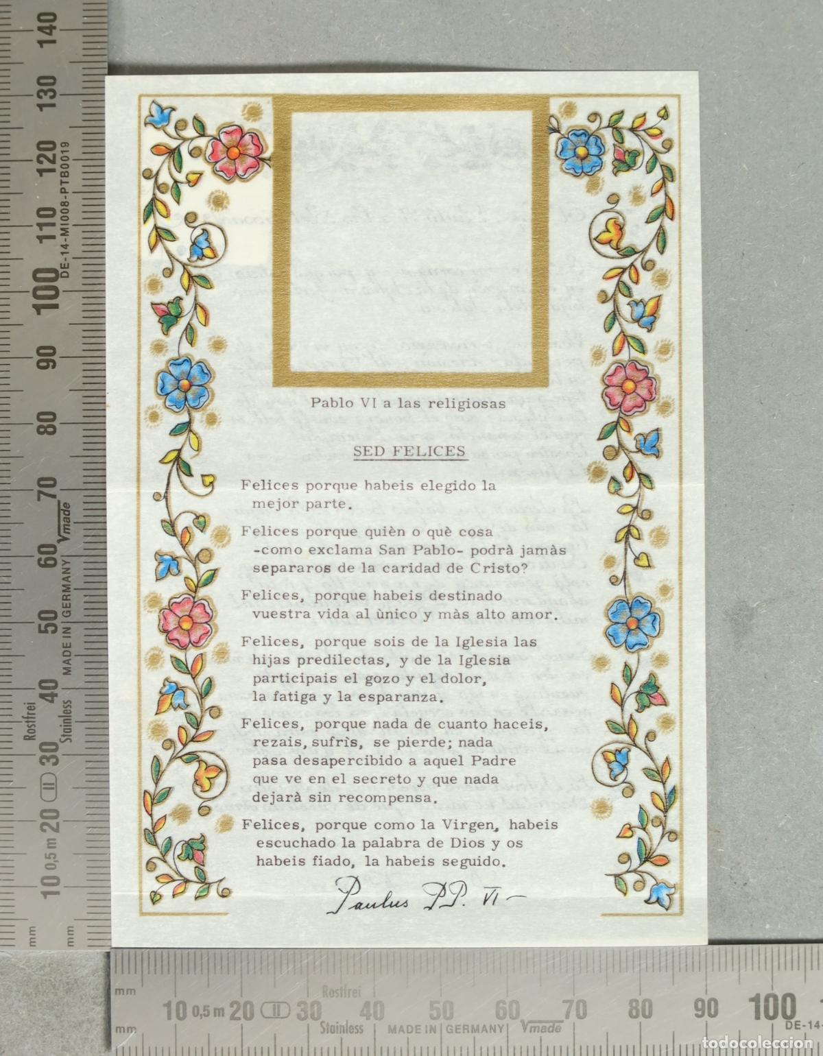 Postales: ESTAMPA. Sed Felices - Pablo VI a las religiosas - Paulus PP. VI