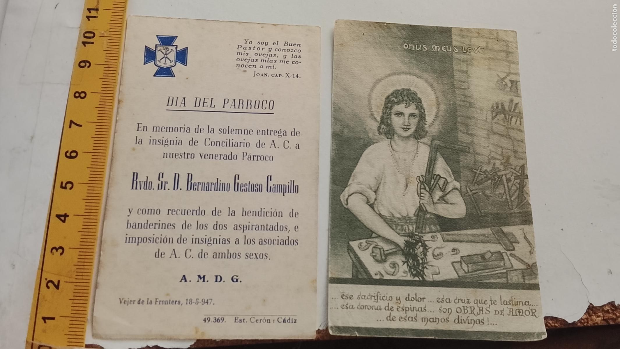 Postales: ESTAMPA RELIGIOSA ANTIGUA DIA DEL PARROCO BERNARDINO GESTOSO CAMPILLO CADIZ VEJER DE LA FRONTERA