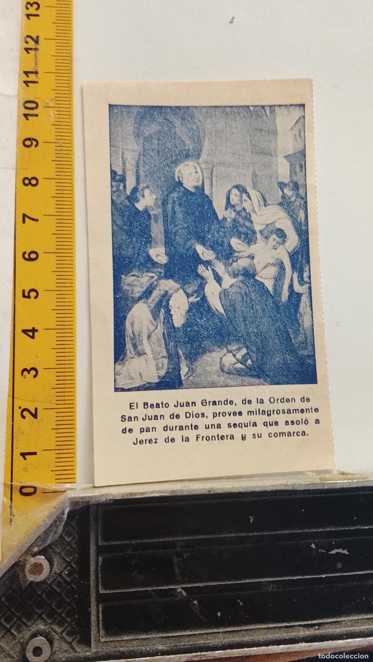 Postales: ESTAMPA RELIGIOSA BEATO JUAN GRANDE . BOLETIN SUSCRIPCION JEREZ SANATORIO DE SANTA ROSALIA JEREZ