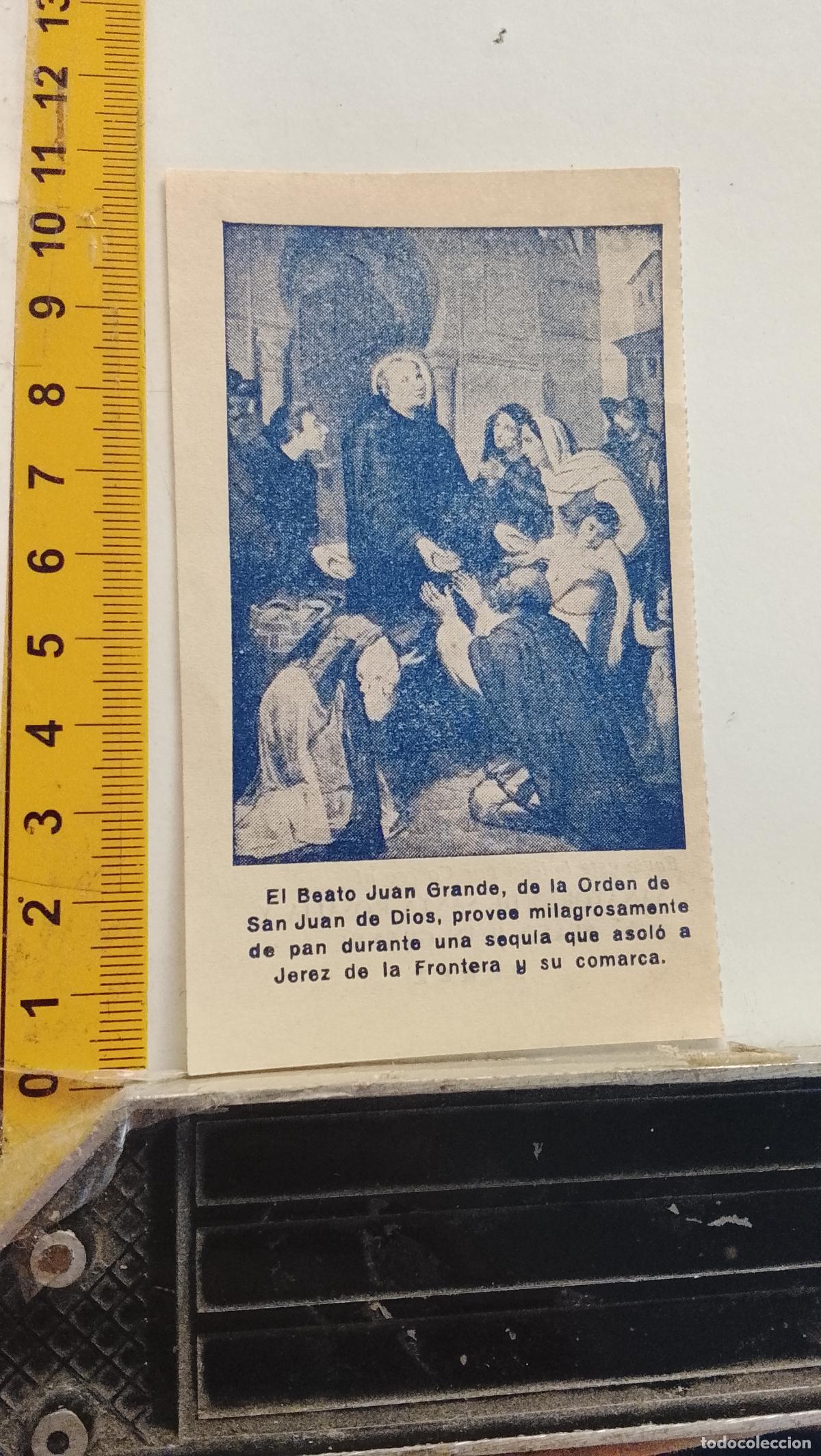 Postales: ESTAMPA RELIGIOSA BEATO JUAN GRANDE . BOLETIN SUSCRIPCION JEREZ SANATORIO DE SANTA ROSALIA JEREZ