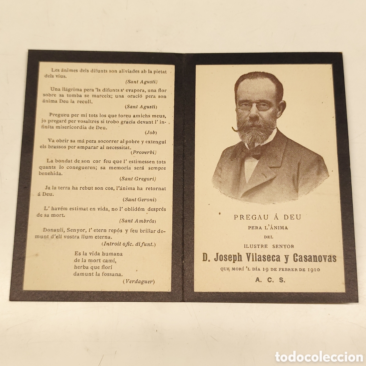 Cartoline: RECORDATORIO DE DEFUNCI&Oacute;N - JOSEPH VILASECA Y CASANOVAS - BARCELONA - 1910 - RAR&Iacute;SIMO / 800
