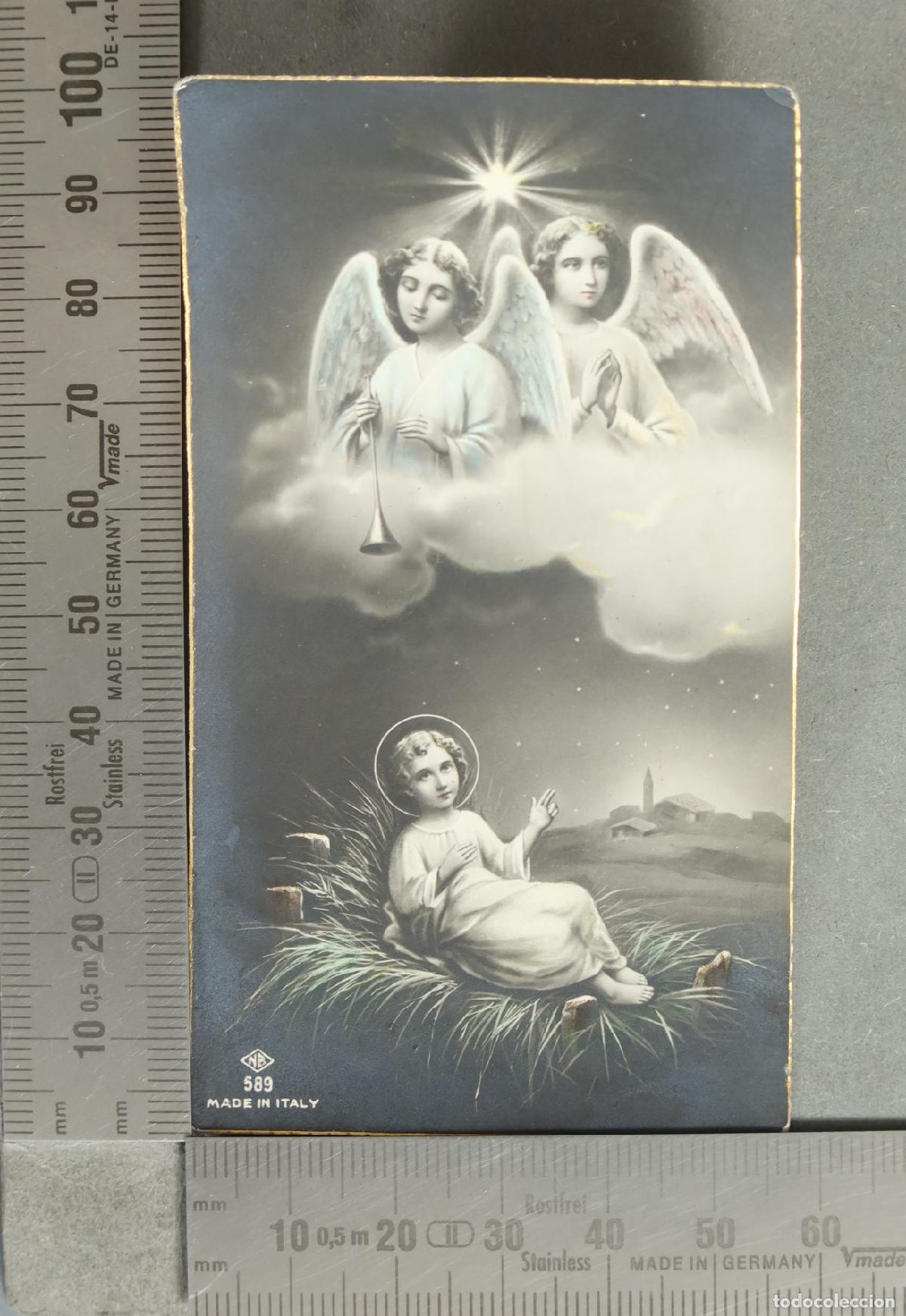 Postales: ESTAMPA. Ni&ntilde;o Jes&uacute;s y &aacute;ngeles en el pesebre