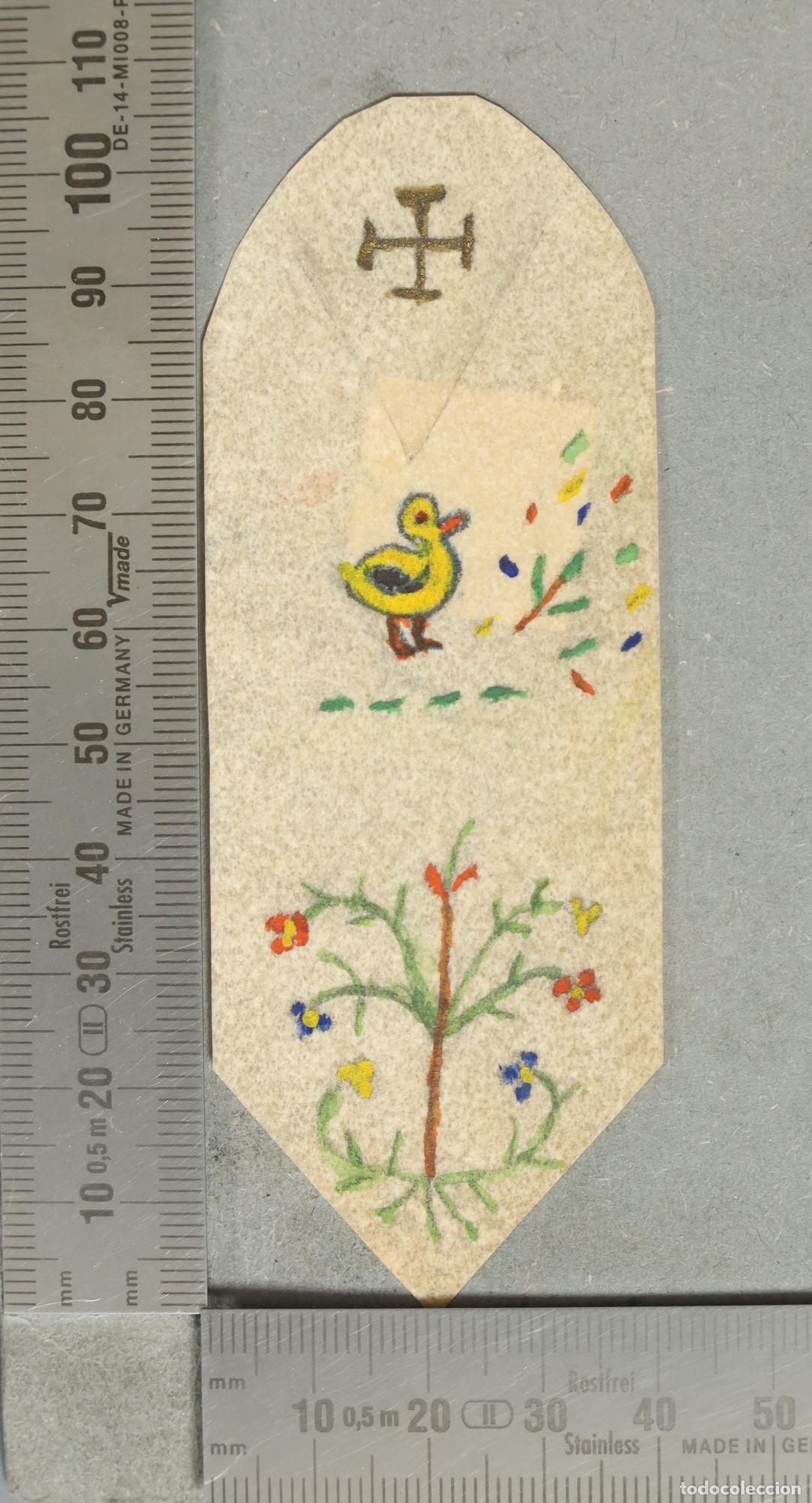Postales: ESTAMPA. Marcador de p&aacute;ginas artesanal - Patito y &aacute;rbol de la vida - Dibujo a mano