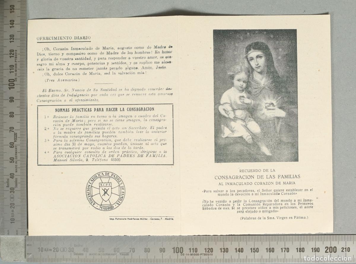 Postales: ESTAMPA. Asociaci&oacute;n Cat&oacute;lica de Padres de Familia Madrid - Recuerdo de la Consagracion de las