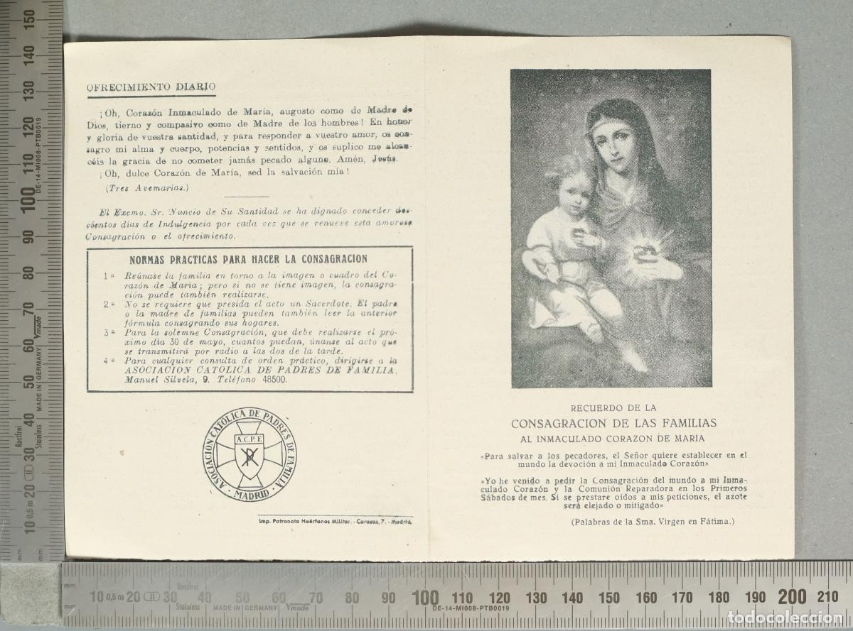 Postales: ESTAMPA. Consagracion de las Familias al Inmaculado Corazon de Maria - Asociacion Catolica de Padres
