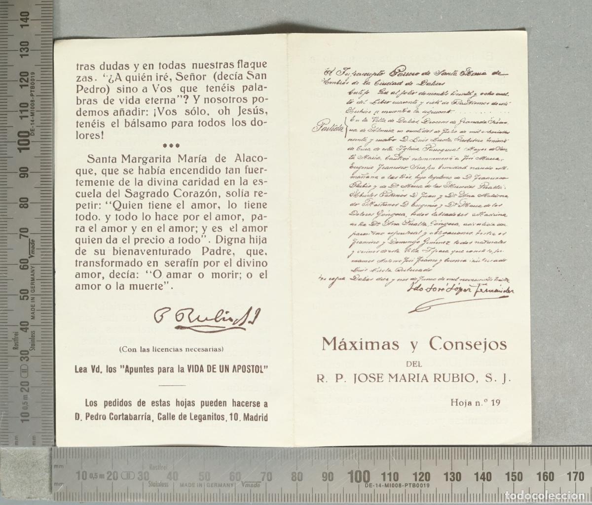 Postales: ESTAMPA. M&aacute;ximas y Consejos - R. P. Jose Maria Rubio, S. J. - Hoja n.&ordm; 19