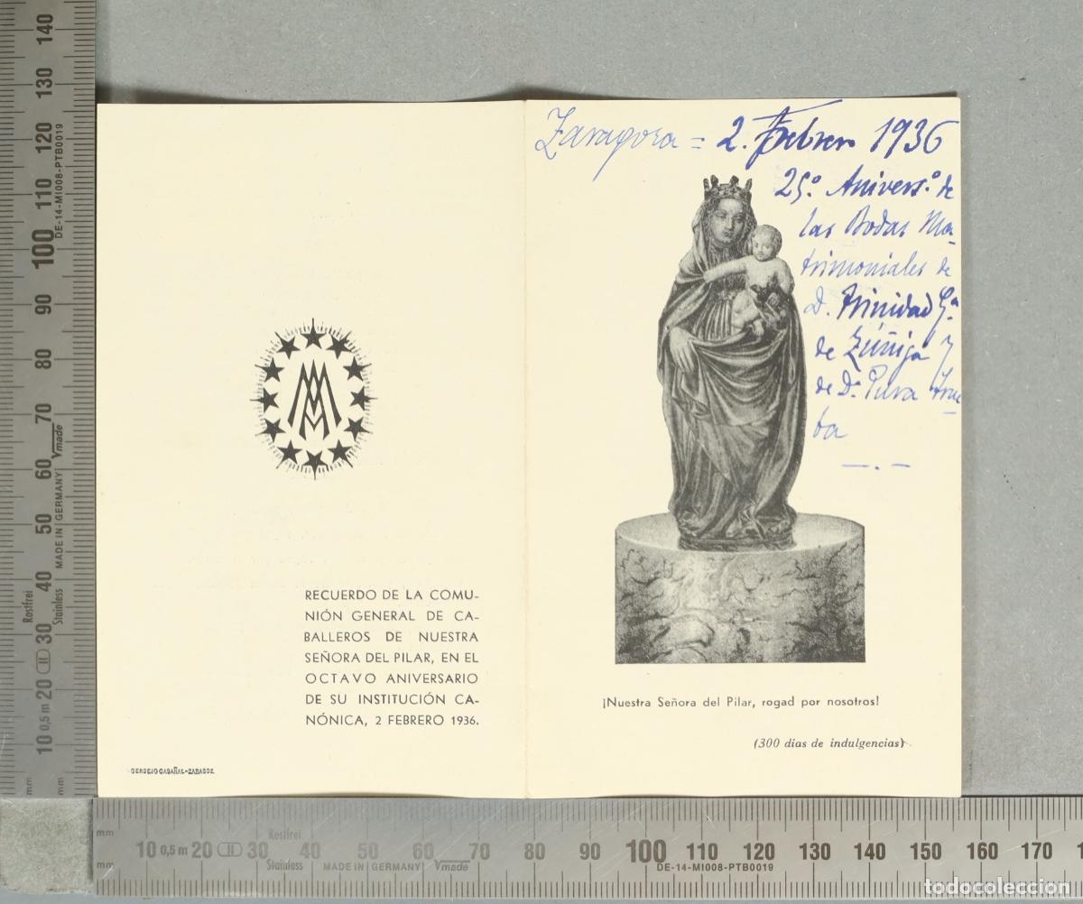 Postales: ESTAMPA. Recuerdo de la Comuni&oacute;n General de Caballeros de Nuestra Se&ntilde;ora del Pilar 1936