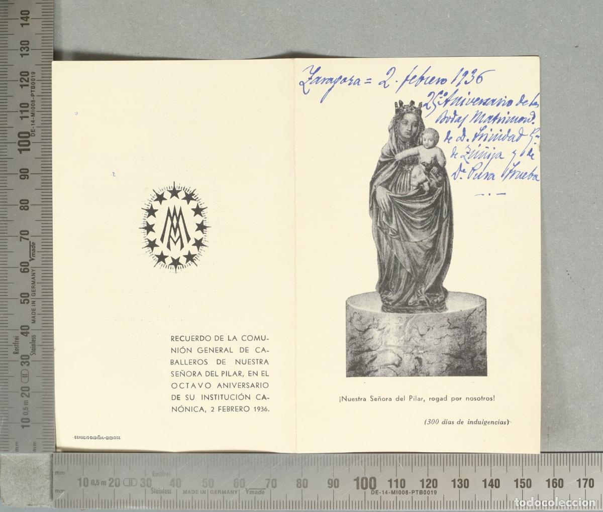 Postales: ESTAMPA. Recuerdo de la Comuni&oacute;n General de Caballeros de Nuestra Se&ntilde;ora del Pilar - Octavo