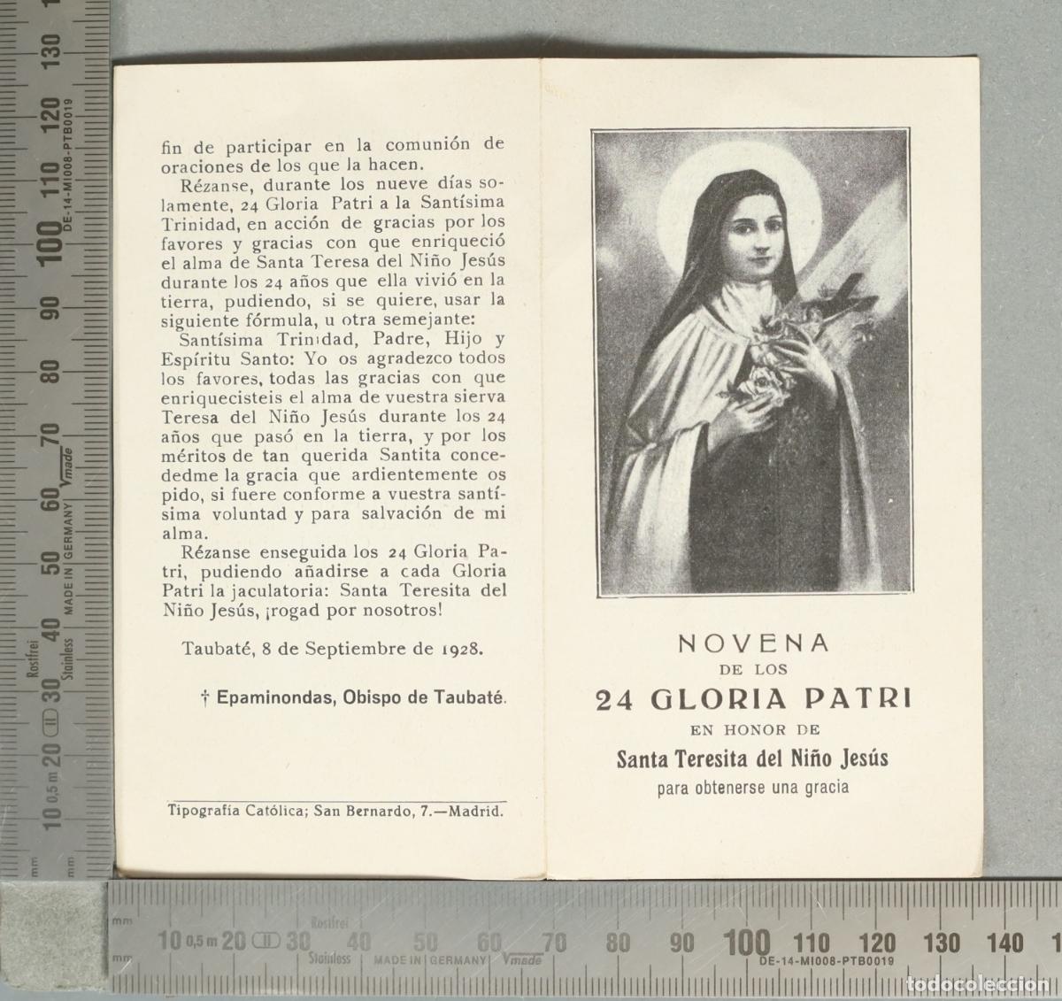Postales: ESTAMPA. Novena de los 24 Gloria Patri en honor de Santa Teresita del Ni&ntilde;o TAUBATE 1928 Tipograf&iacute;a