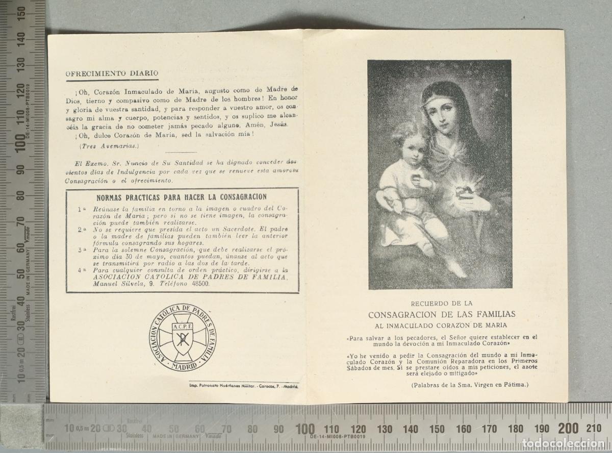 Postales: ESTAMPA. Recuerdo de la consagraci&oacute;n de las familias al Inmaculado Coraz&oacute;n de Mar&iacute;a - Asociaci&oacute;n