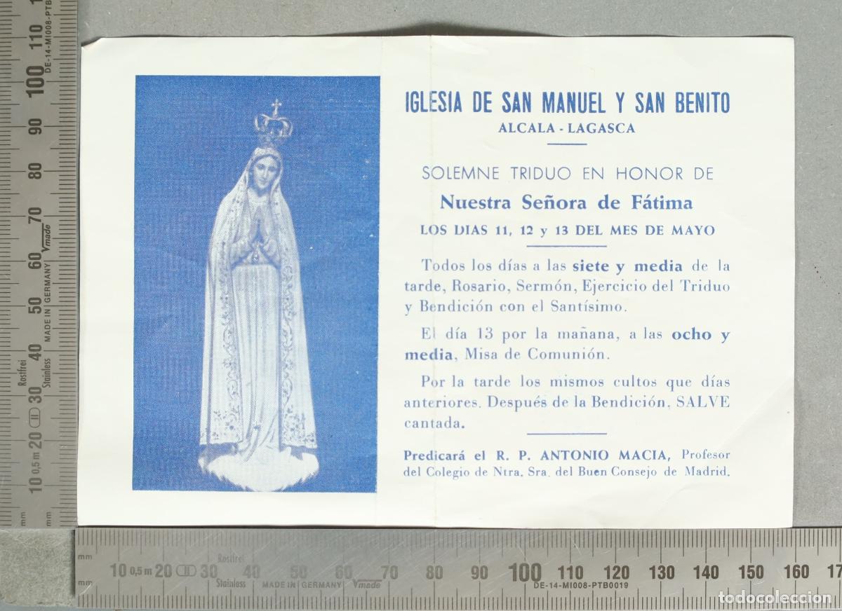 Postales: ESTAMPA. Solemne Triduo en Honor de Nuestra Se&ntilde;ora de F&aacute;tima - Iglesia de San Manuel y San Benito