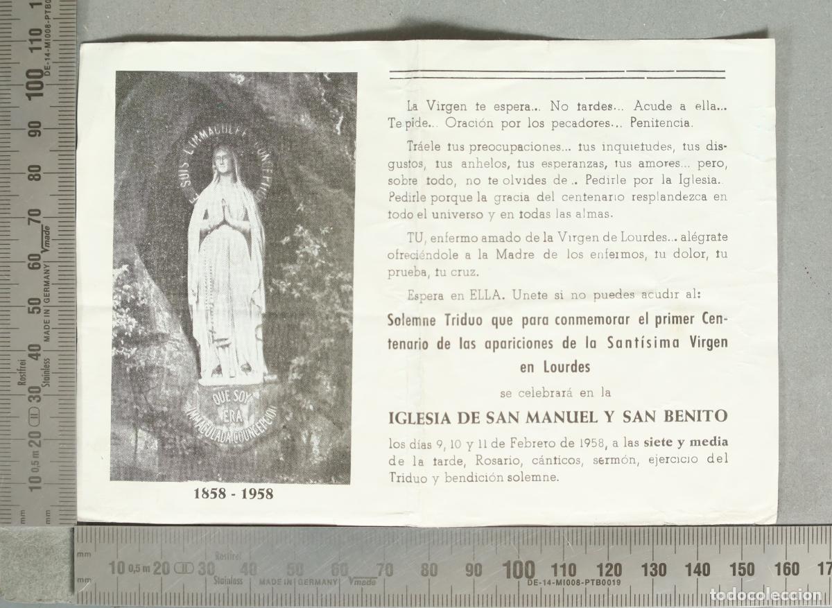 Postales: ESTAMPA. Solemne Triduo primer Centenario de las apariciones de la Sant&iacute;sima Virgen en Lourdes -