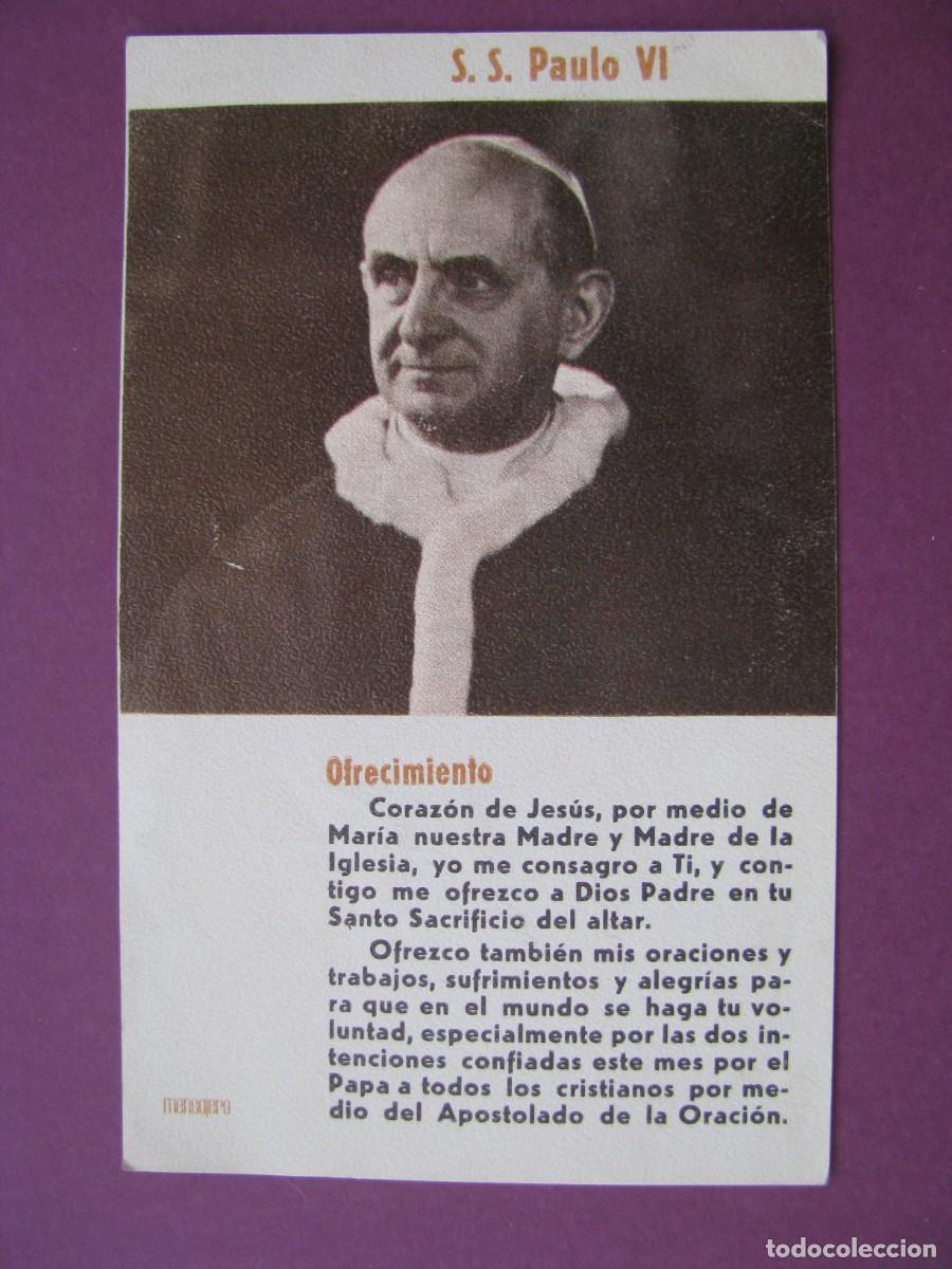 Postales: ESTAMPA RELIGIOSA. S. S. PABLO VI. INTENCIONES DEL PAPA. 1966. 11,5X7 CM