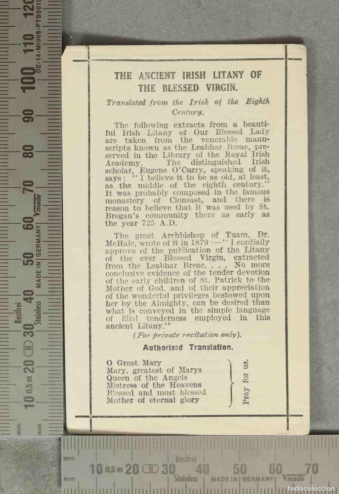Postales: ESTAMPA. THE ANCIENT IRISH LITANY OF THE BLESSED VIRGIN.