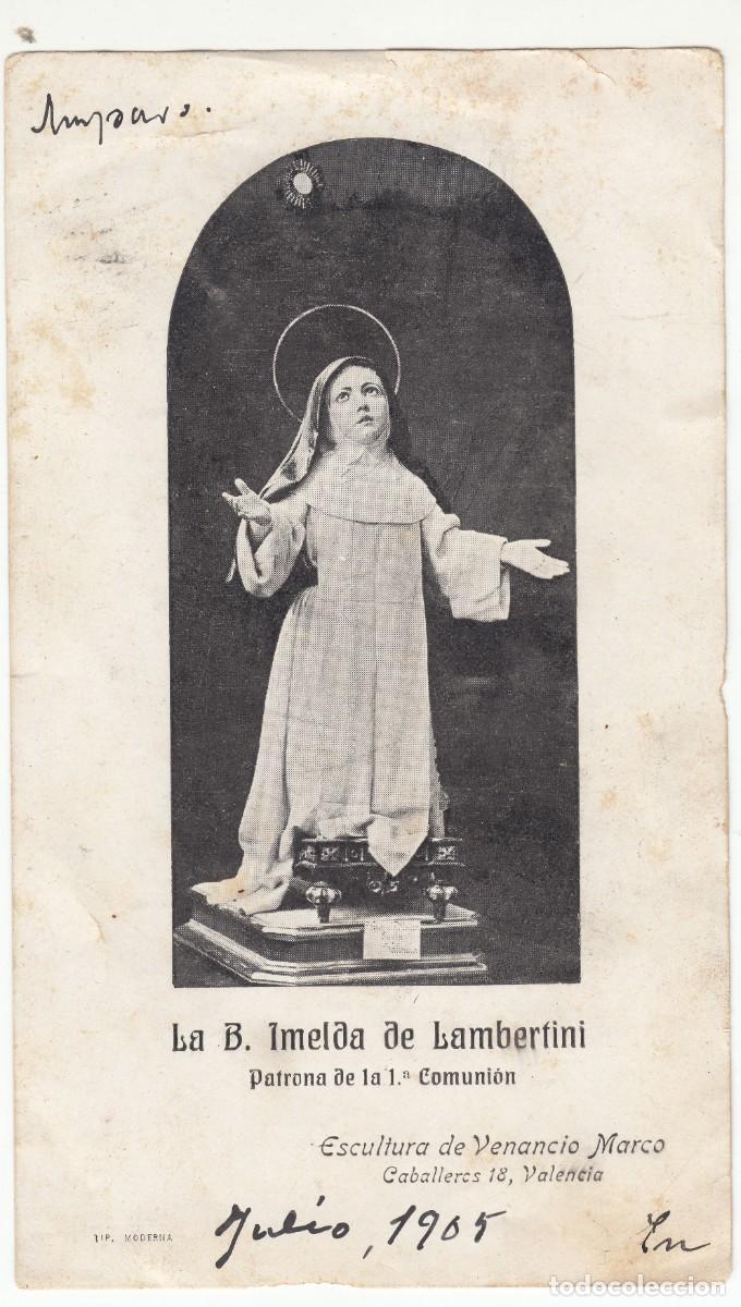 Postales: ESTAMPA BEATA IMELDA LAMBERTINI PATRONA 1&ordf; COMUNION ESCULTURA VENANCIO MARCO CABALLEROS 18 VALENCIA