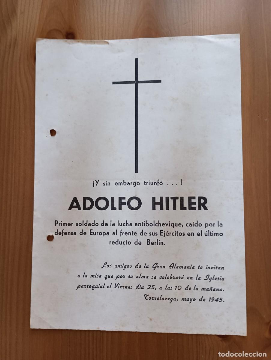 Postales: ESQUELA RECORDATORIO CONVOCANDO A UNA MISA POR ADOLF HITLER 1945