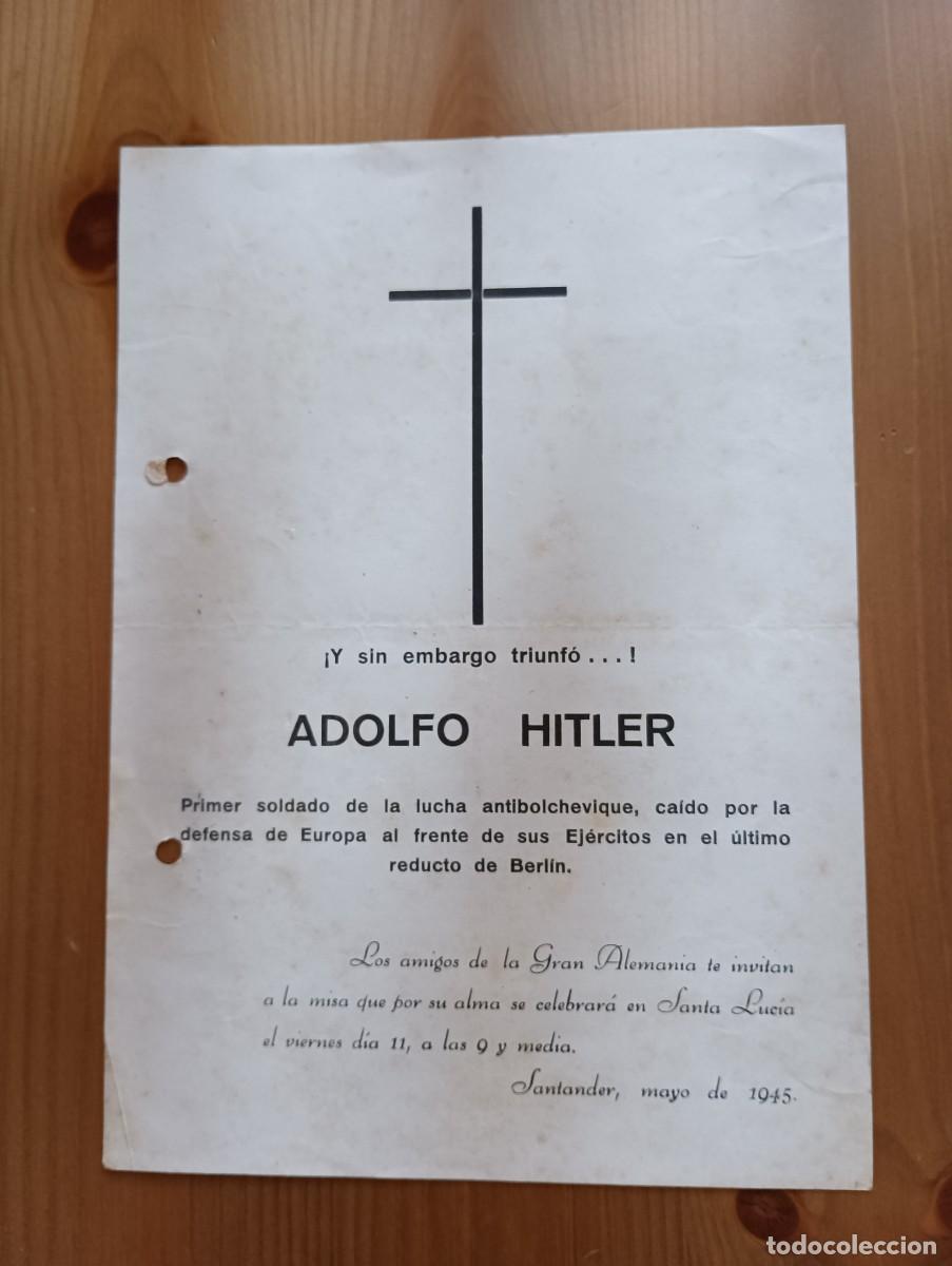 Postales: ESQUELA RECORDATORIO CONVOCANDO A UNA MISA POR ADOLF HITLER 1945