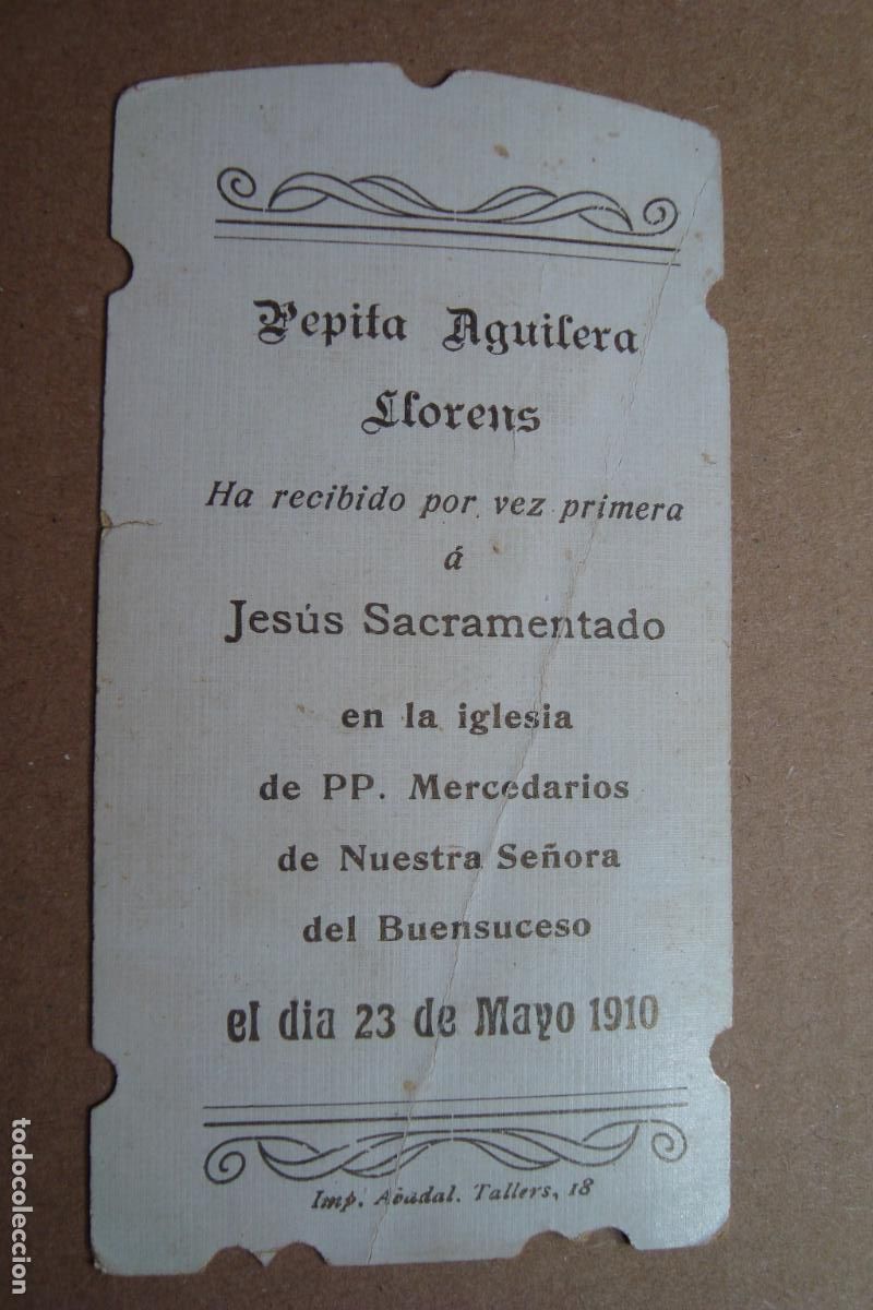 Postales: RECUERDO PRIMERA COMUNION JOSEFA AGUILERA LLORENS. 1910