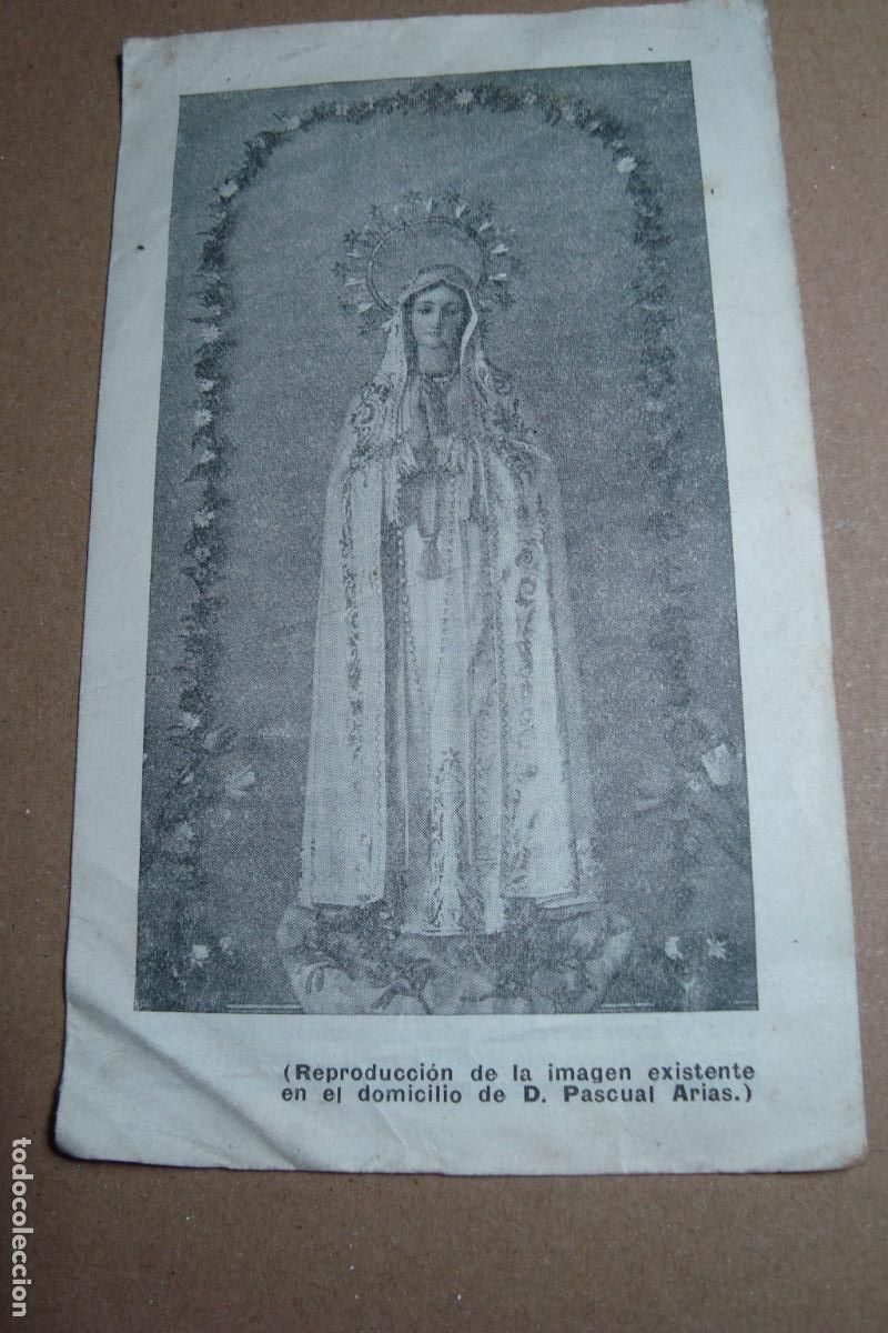 Postales: ANTIGUA ESTAMPA RELIGIOSA IMAGEN DE VIRGEN DE FATIMA DOMICILIO PASCUAL ARIAS MADRID 1949.