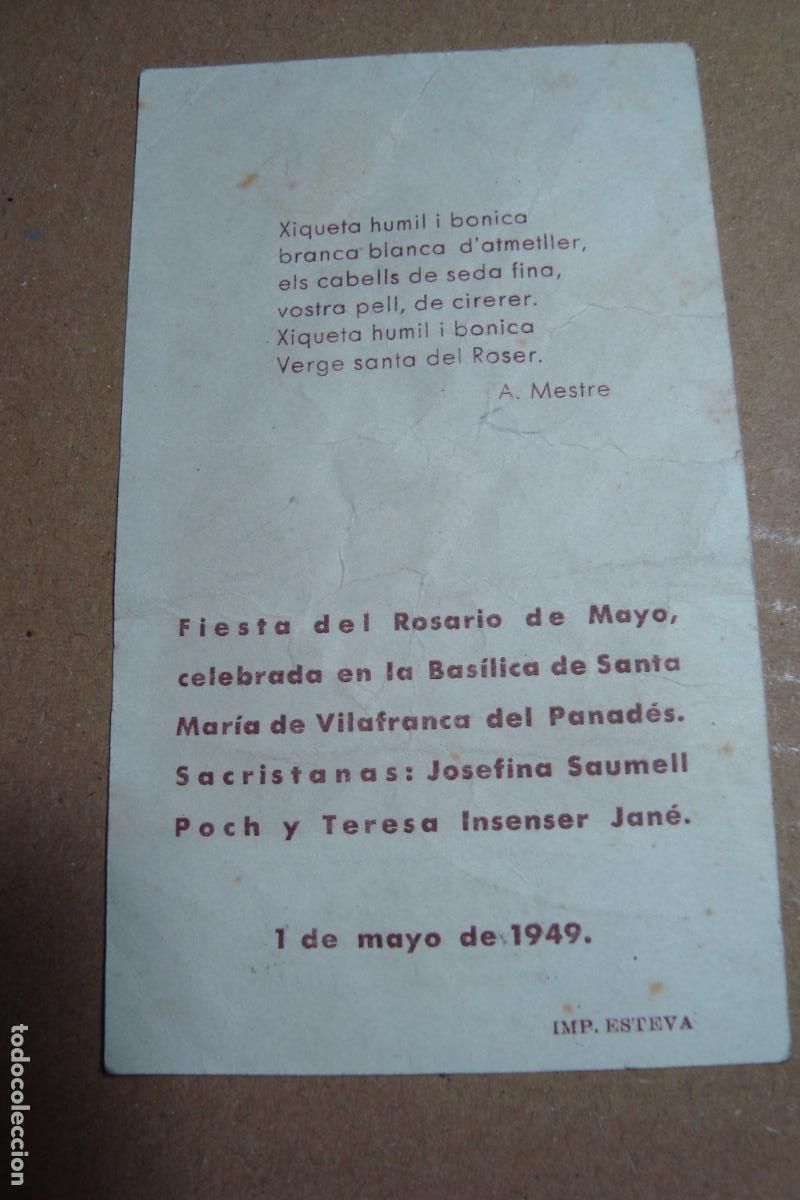 Postales: RECUERDO FIESTA ROSARIO VILLAFRANCA PANADES 1949. JOSEFINA SAUMELL POCH-TERESA INSENSER JAN&Eacute;