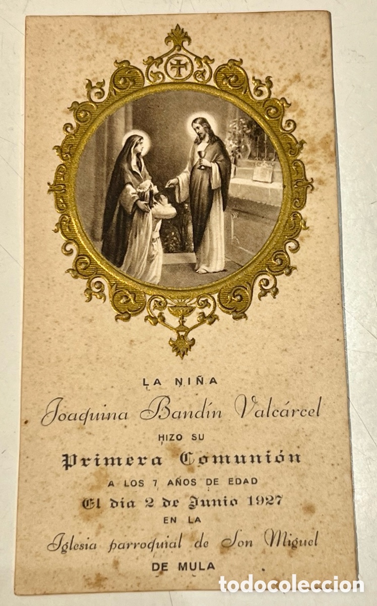 Postales: Estampa Religiosa. Primera Comuni&oacute;n. Iglesia Parroquial San Miguel. Mula. Murcia. 1927.