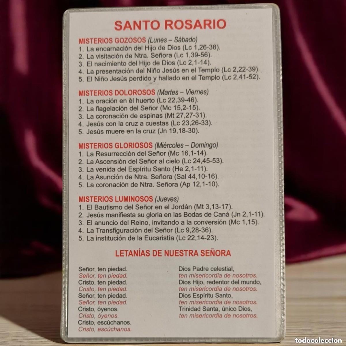 Postales: Antigua Estampa Religiosa Del Rosario Plastificada &ndash; Misterios Y Letan&iacute;as De Nuestra Se&ntilde;ora