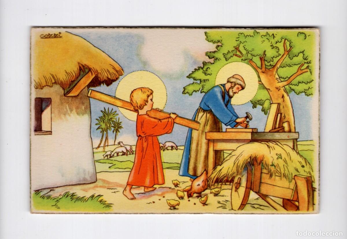 Postales: San Jos&eacute; y Jes&uacute;s en tareas de carpinter&iacute;a. Athos Cozzi. Ediciones Col&oacute;n / Benisi serie 118/6