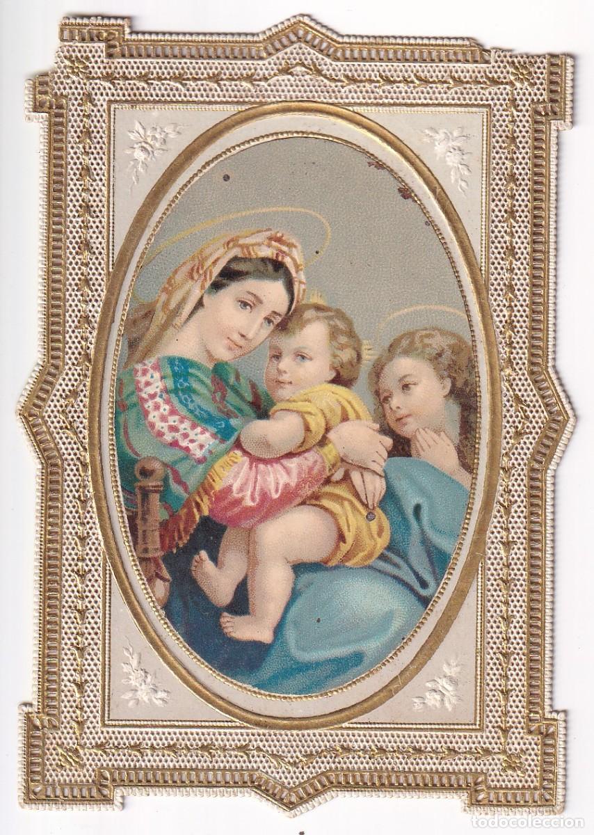 Postales: ESTAMPILLA RELIGIOSA DE PUNTILLA DE VIRGEN CON NI&Ntilde;OS