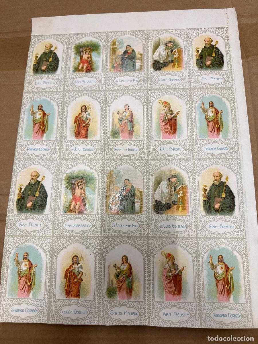 Postales: Antigua lamina con varios recordatorios o estampas religiosos o santos. A&ntilde;os 40. Sin cortar